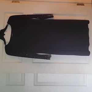 Navy with pearl and silver embellished sleeved dress